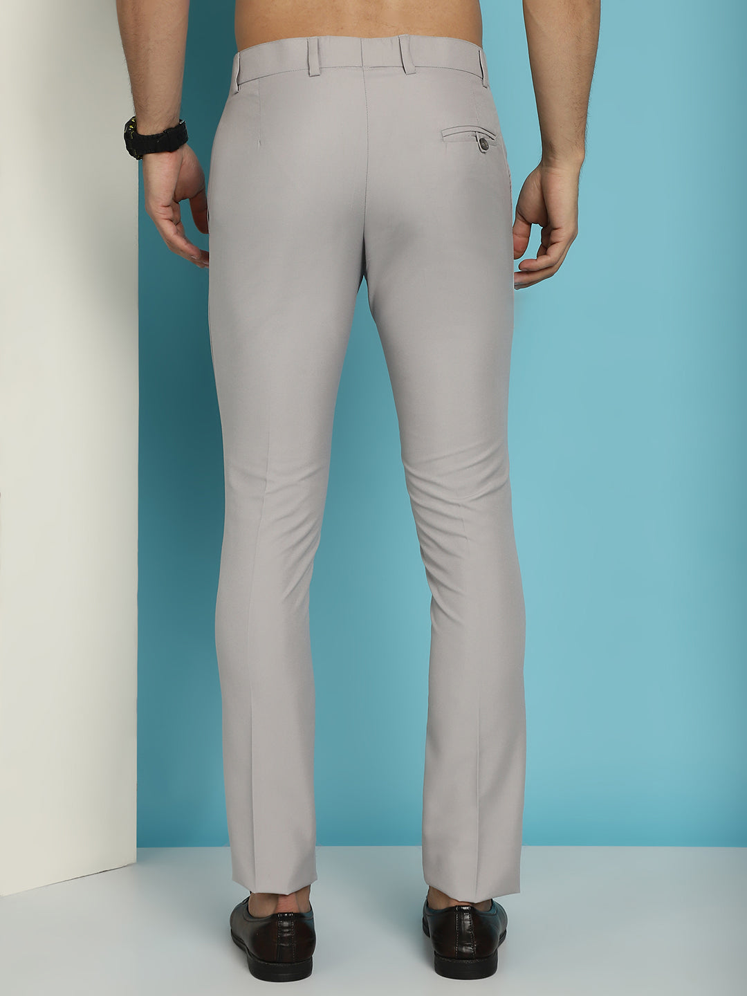 Indian Needle Men's Solid Cotton Formal Trousers - Light-Grey
