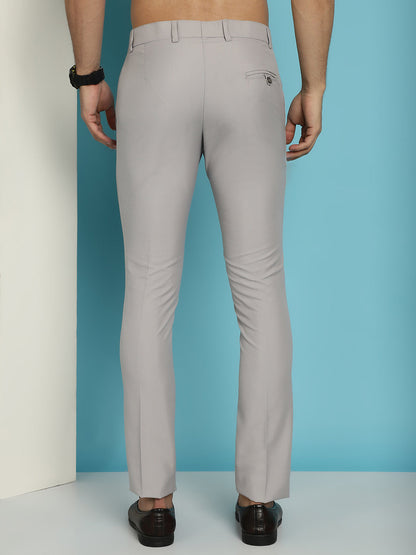 Indian Needle Men's Solid Cotton Formal Trousers - Light-Grey