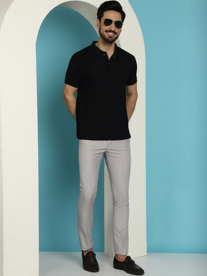 Indian Needle Men's Solid Cotton Formal Trousers - Light-Grey