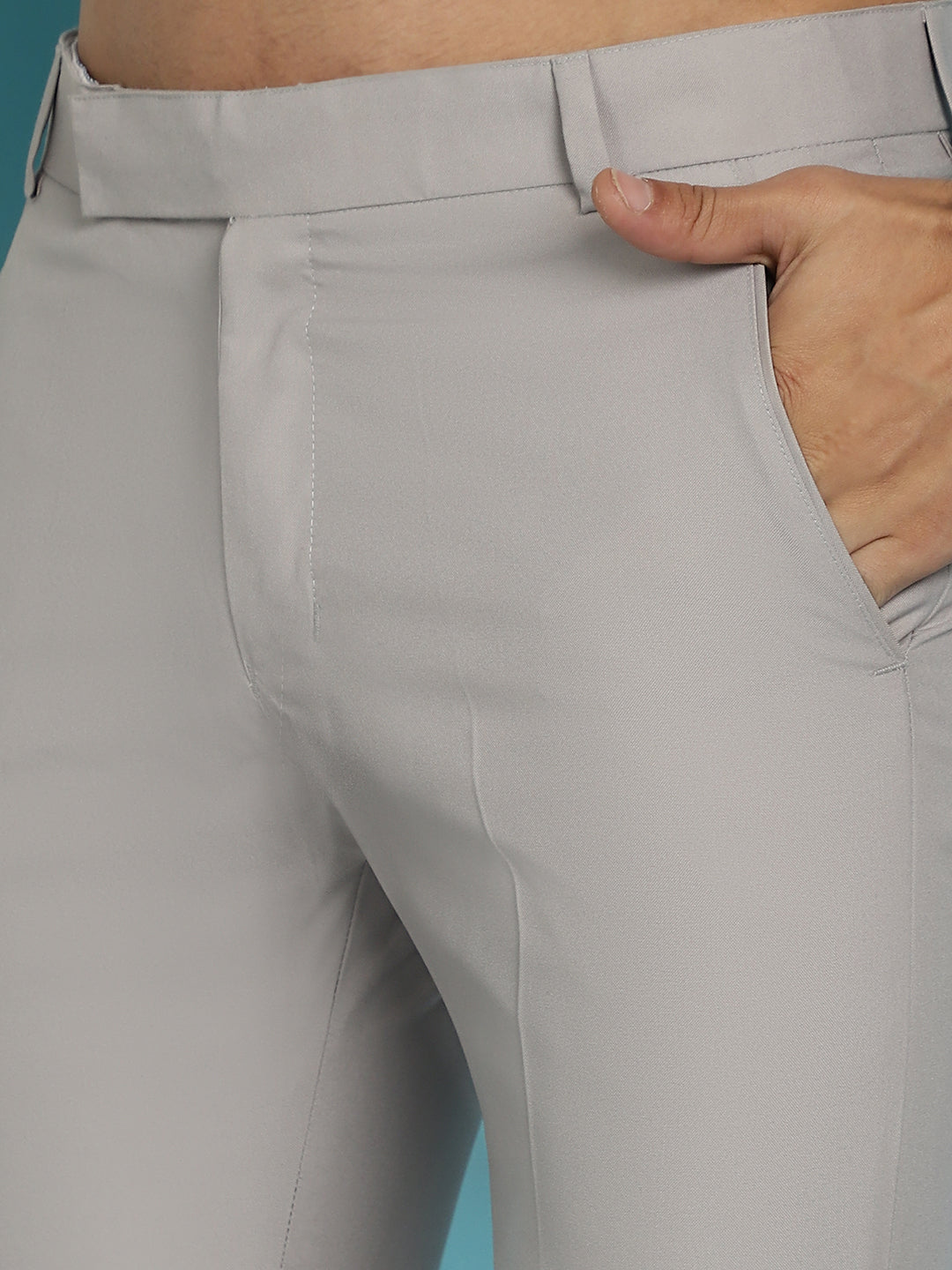 Indian Needle Men's Solid Cotton Formal Trousers - Light-Grey