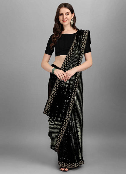 Vegaa Fashion Green Heavy Georgette Sequence Embroidery Saree