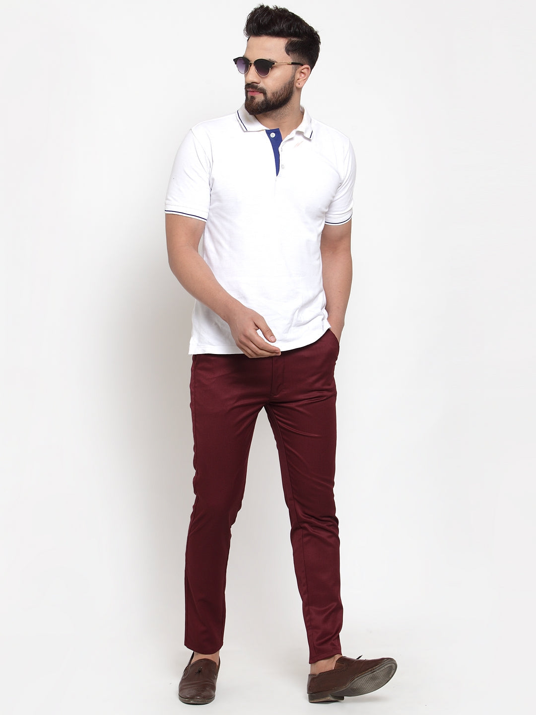 Jainish Men's Maroon Solid Formal Trousers ( FGP 253Maroon )