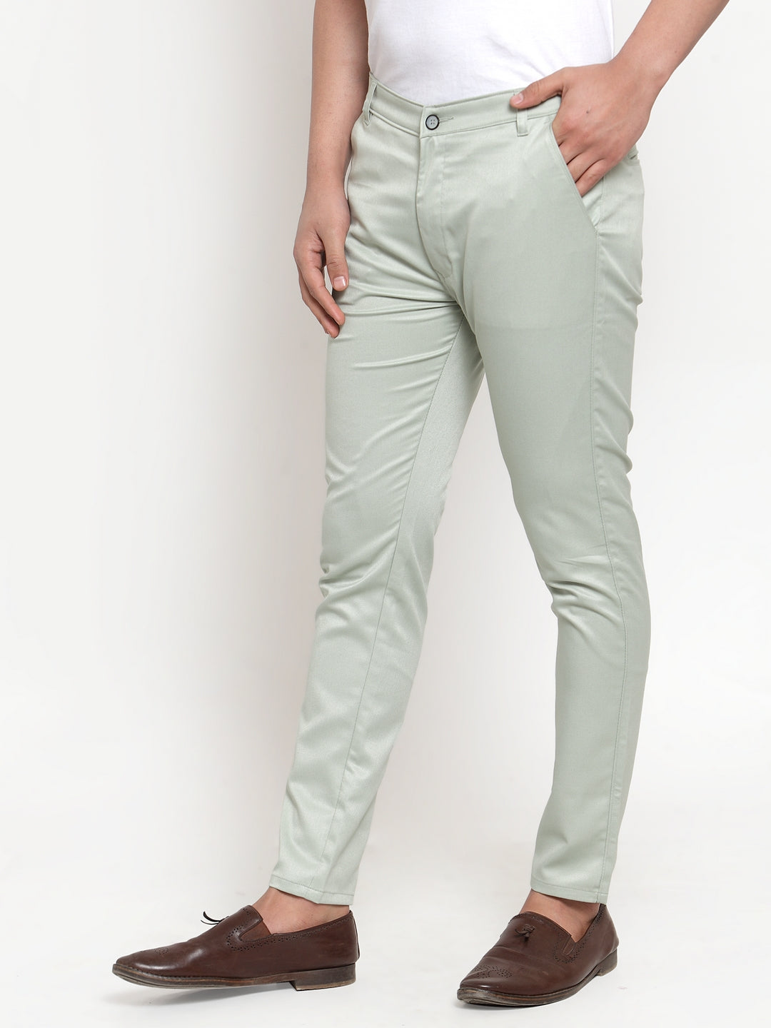 Jainish Men's Green Solid Formal Trousers ( FGP 253Pista )