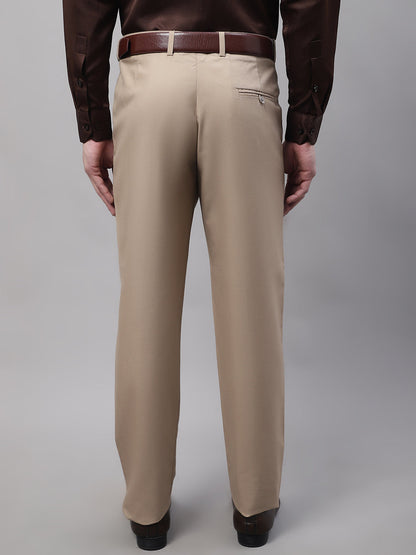 Jainish Men's Beige Tapered Fit Formal Trousers