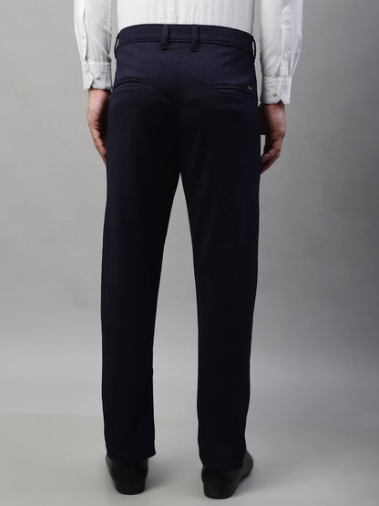 Jainish Men's Navy Blue Tapered Fit Formal Trousers