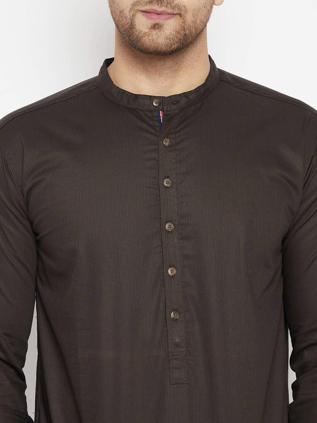Even Apparels Brown Pure Cotton short Men's Kurta With Band Collar
