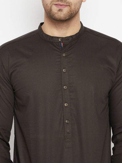Even Apparels Brown Pure Cotton short Men's Kurta With Band Collar