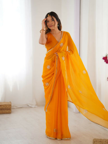 Yellow Fendy Designer Beads Moti,Val Sequence Work Saree - Siara