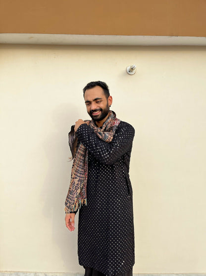 Black Mirror Work Kurta by Hilo Design