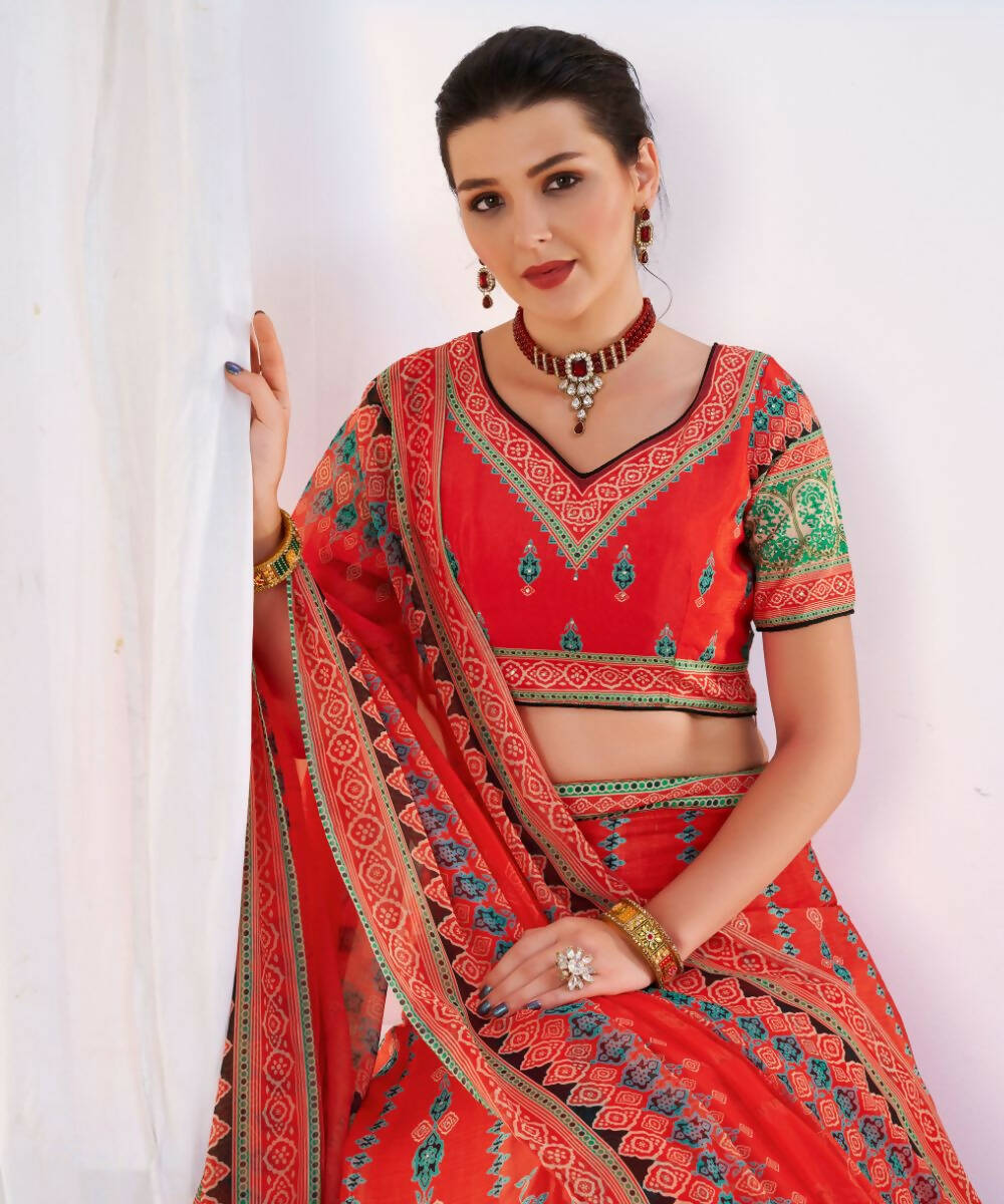 Wedding Designer Red Chinon Lehengha Choli - Anbazaar