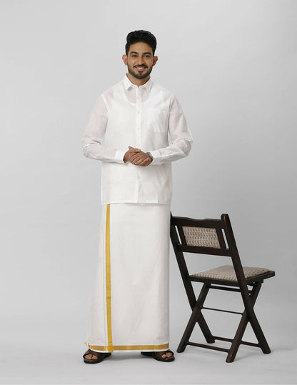 Ramraj Cotton Mens Full Sleeve Formal Poly Cotton White Shirt