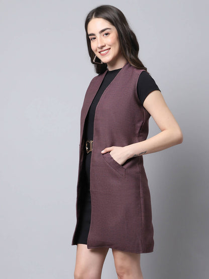 Even Apparels Wine Polywool Open Front Women's Long Coat
