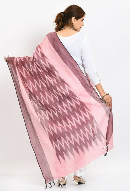 Mominos Fashion Moeza Women's Handloom Cotton Ikkat Maroon Dupatta