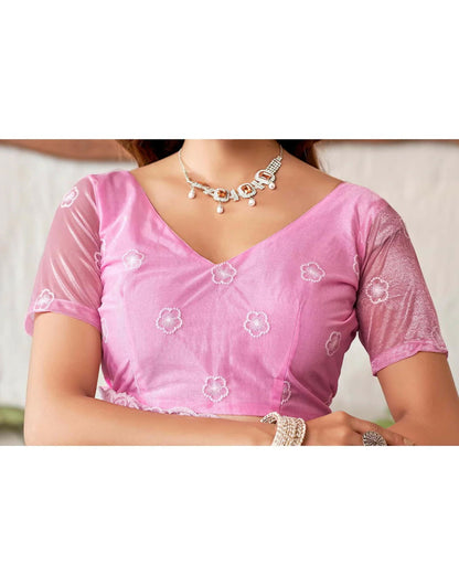 Joban Fashion Organza Pink & White Color Embroidery Saree
