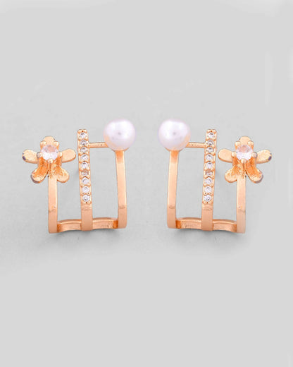 VOJ Gold-Polished Crystal Studded Stud Earrings