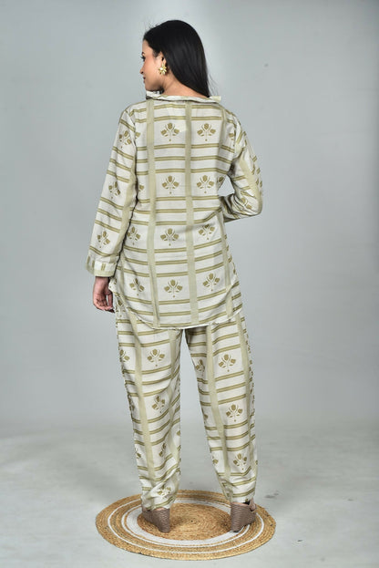Morchari Digital Print Semi Muslin Co-Ord Set Top & Trouser-Multicolor