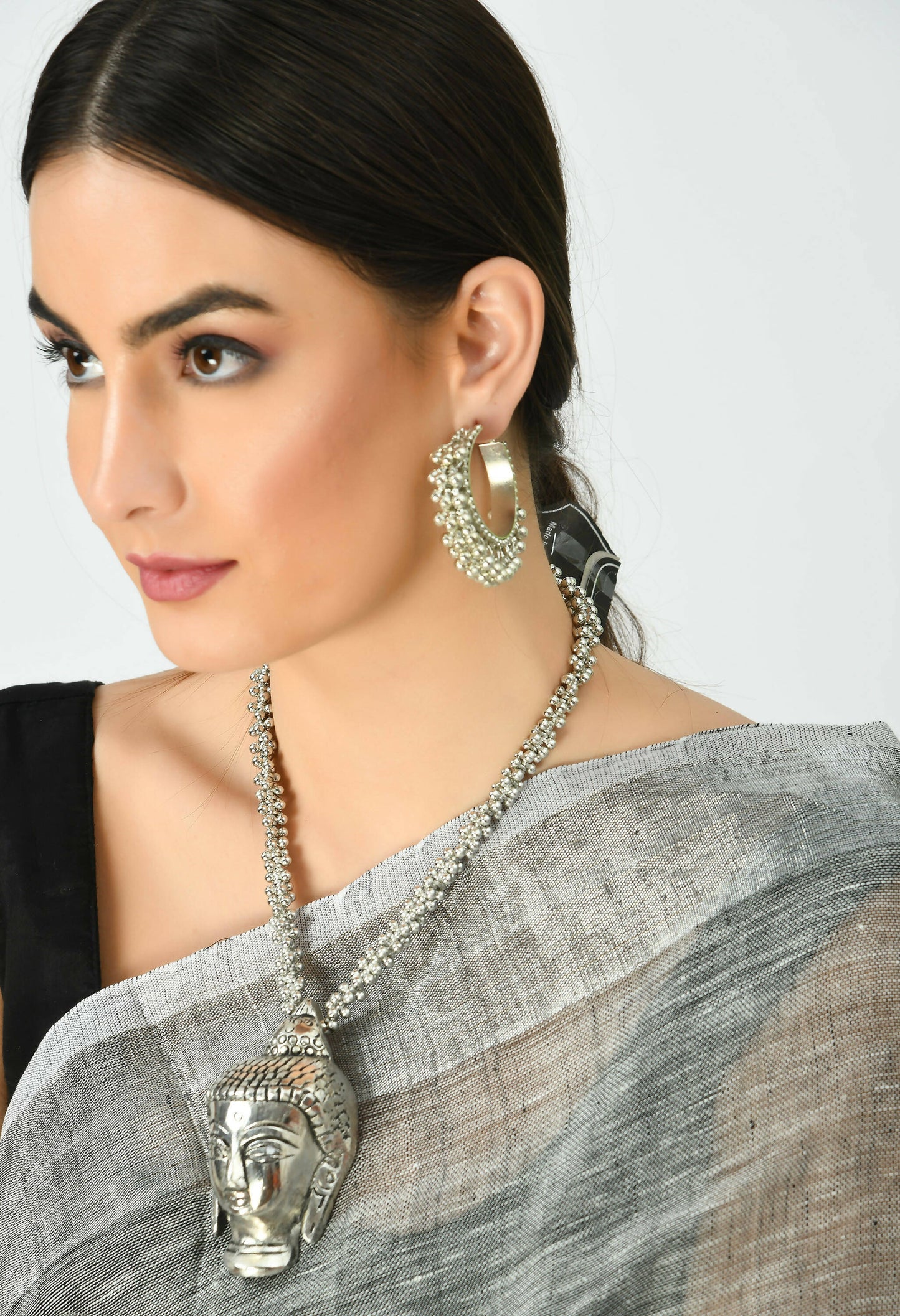 Mominos Fashion Johar Kamal Silver-Plated Brass Finish Budha Long Neckalce For Women
