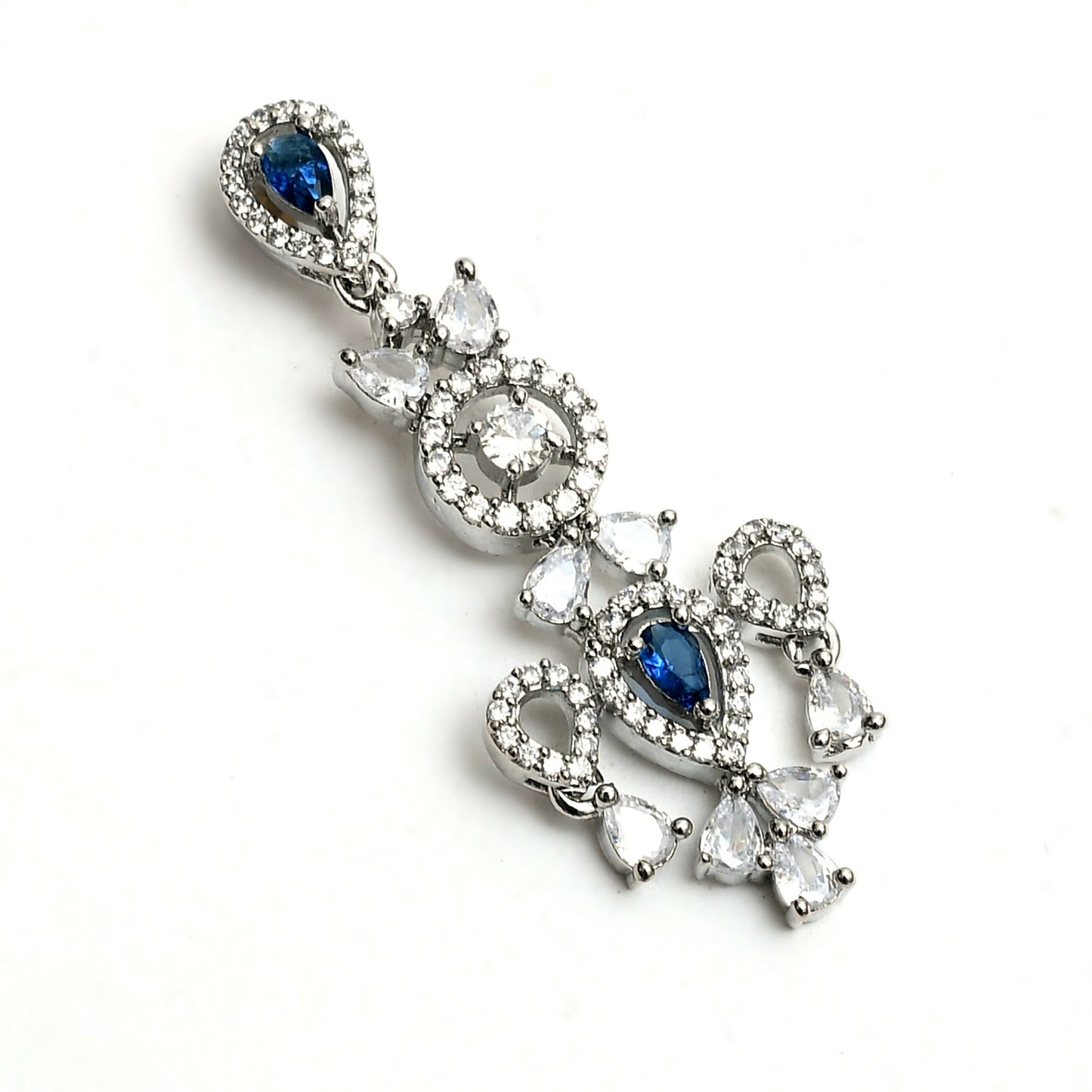 Mominos Fashion Johar Kamal Silver-Plated American Diamond Silver Blue Choker Set