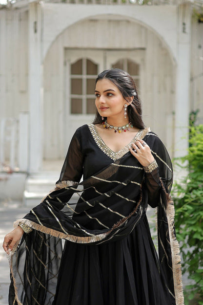 Joban Fashion Black Georgette Sequence Embroidery Work Kurta Set
