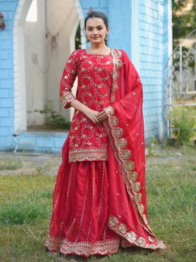 Lehenga Mart Designer Lehenga Suit With Dupatta - Red