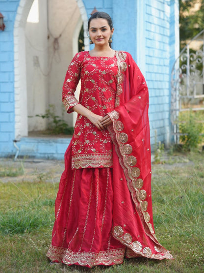 Lehenga Mart Designer Lehenga Suit With Dupatta - Red