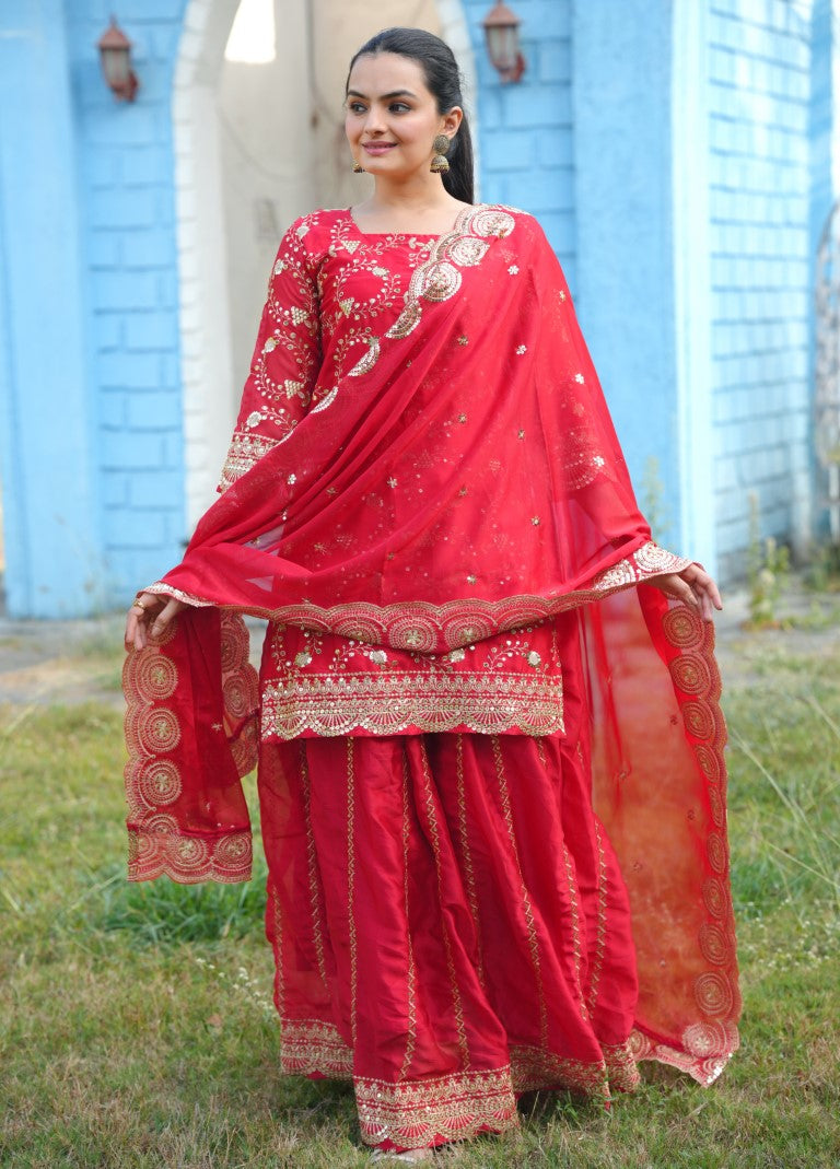 Lehenga Mart Designer Lehenga Suit With Dupatta - Red