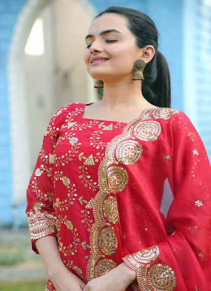 Lehenga Mart Designer Lehenga Suit With Dupatta - Red