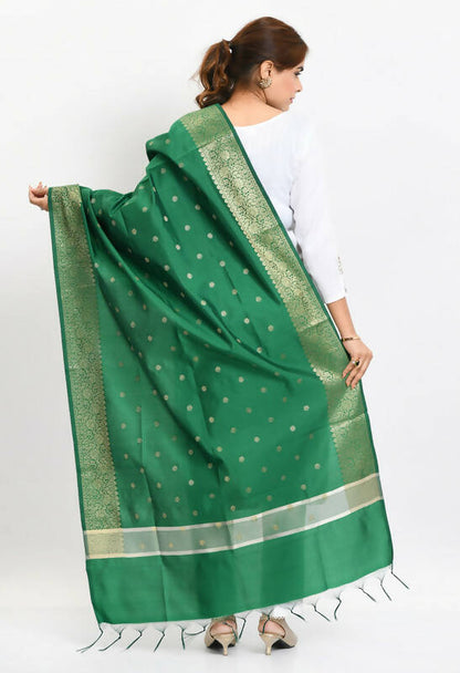 Mominos Fashion Moeza Women's Banarsi Silk Woven Design Green Dupatta