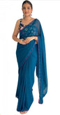 Vamika Embroidery Rama Green Georgette Bollywood Saree