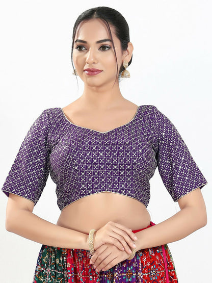 Joban Fashion Brinjal Silk Padded Blouse With Sweetheart Neck Elbow Sleeves