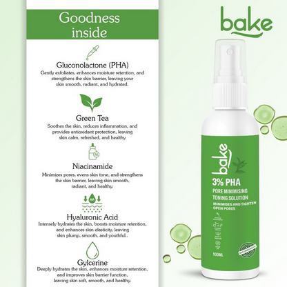 Bake 3% Pha Pore Minimising Toner With Gluconolactone & Niacinamide For Open Pores & Acne