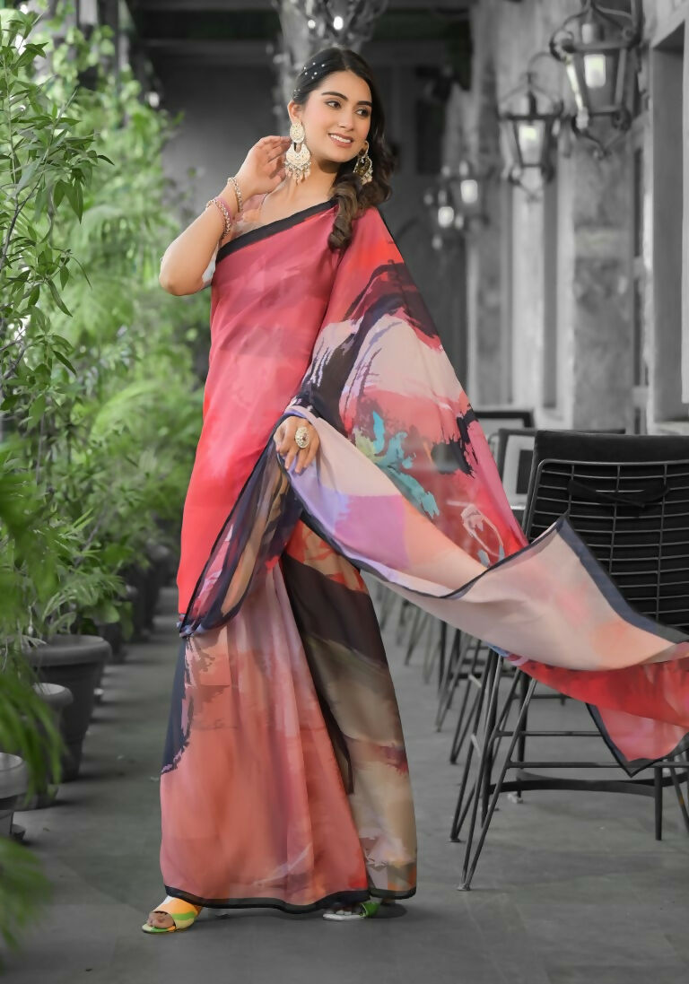 stylish Casual Red Imported georgette Ready to Wear Fancy Saree - Ashwini