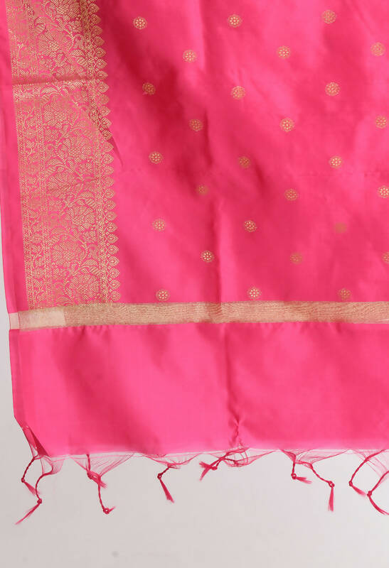 Mominos Fashion Moeza Women's Banarsi Silk Woven Design Pink Dupatta