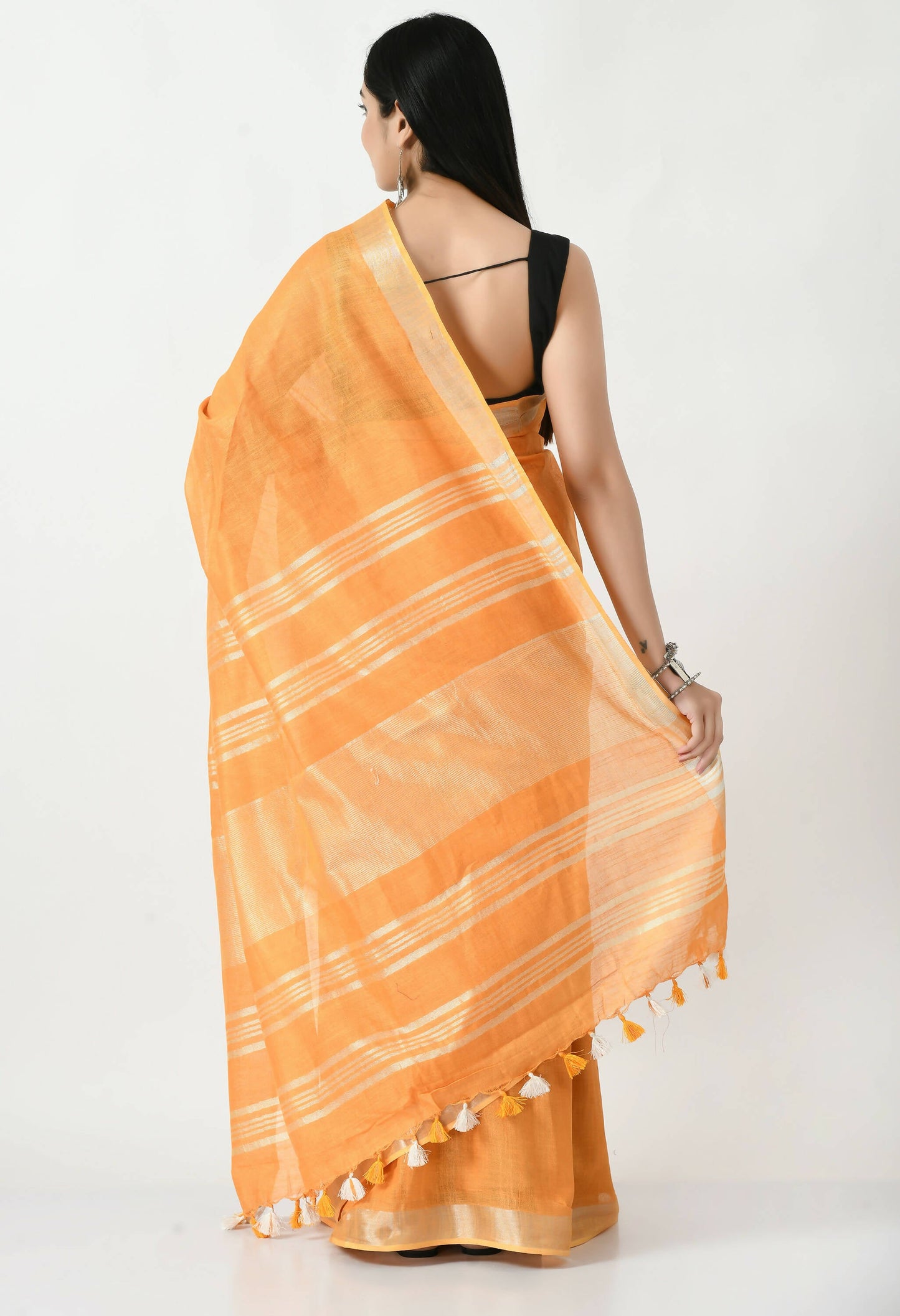 Mominos Fashion Moeza Orange Bhagalpuri Handloom Silk Linen Saree with unstitched Blouse piece