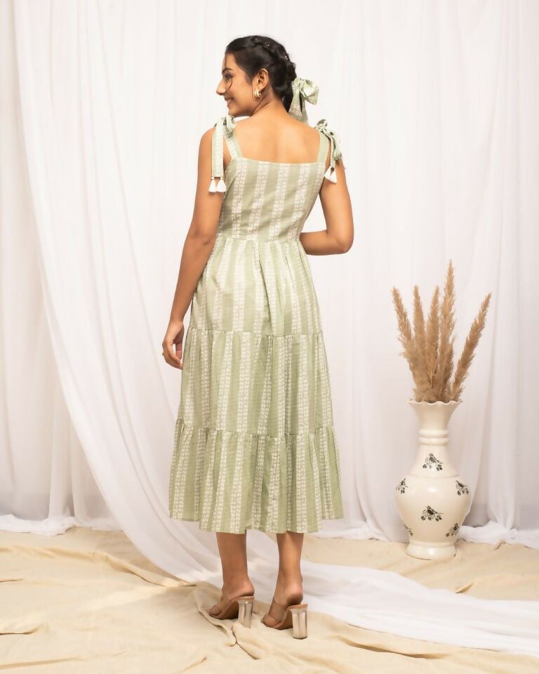 FIORRA Women's Green Cotton Printed Dress