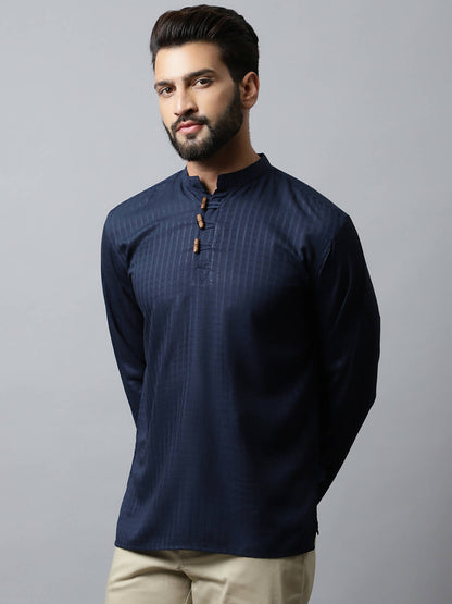 Even Apparels Navy blue Color Pure Cotton Men's Kurta With Side Placket (CHK082)