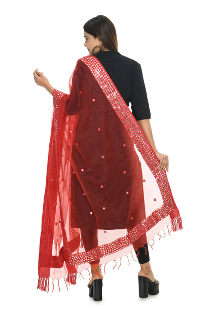 Mominos Fashion Moeza 6 Line Mirror Border Red Dupatta