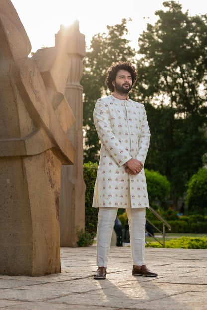 Irenic White Sherwani Set by Hilo Design