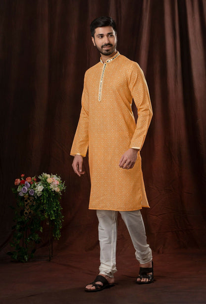 Joban Fashion Orange Art Silk Kurta Pyjama