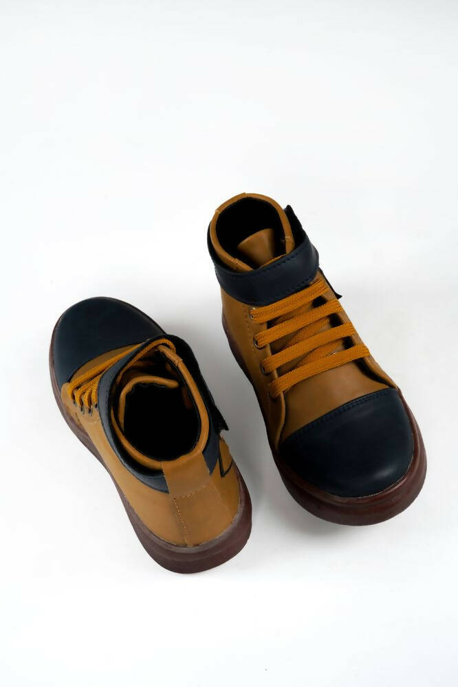 Tiny Bugs Boys Party Wear Mid Top Boots - Tan