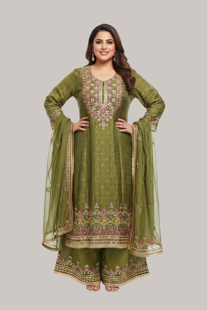 Mehandi green Anarkali suit with palazzo