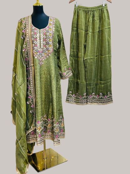 Mehandi green Anarkali suit with palazzo