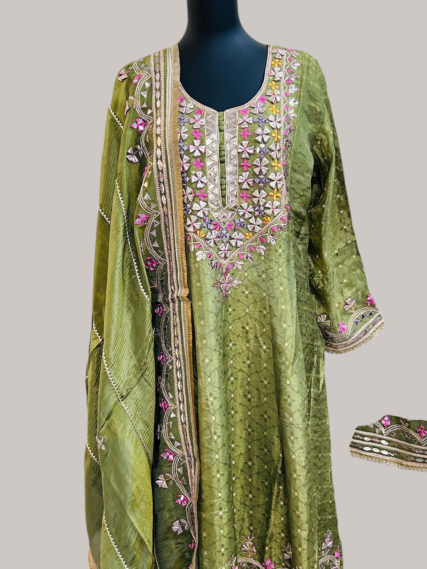 Mehandi green Anarkali suit with palazzo