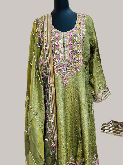 Mehandi green Anarkali suit with palazzo