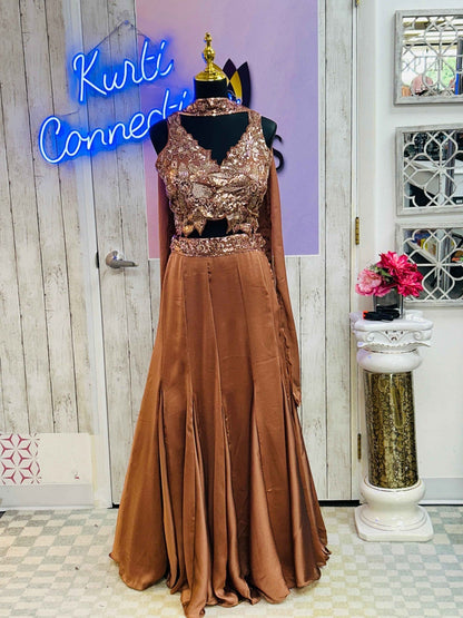 Satin silk lehenga with necklace dupatta