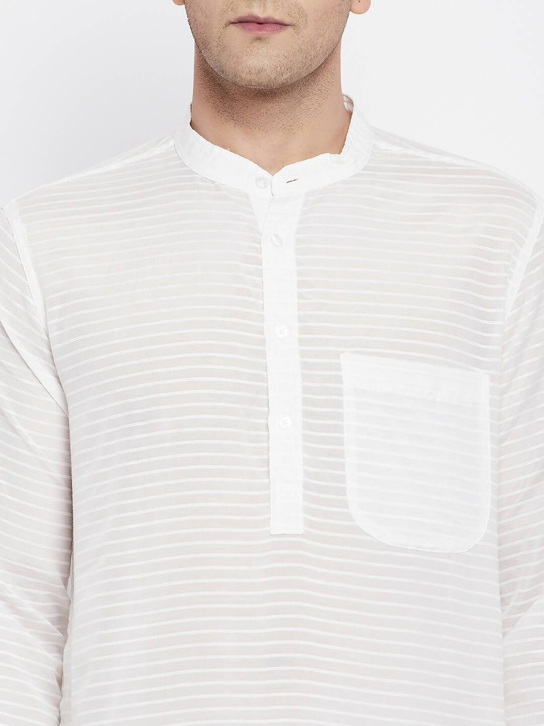 Even Apparels Pure Cotton Men's Kurta With Band Collar in White Color