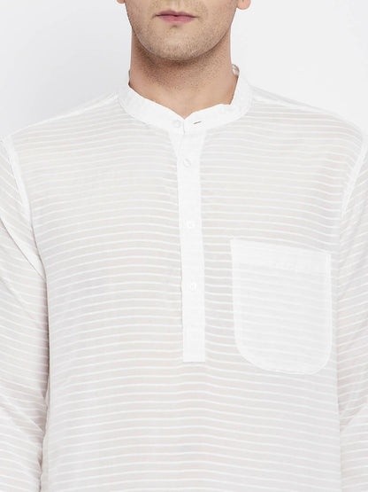 Even Apparels Pure Cotton Men's Kurta With Band Collar in White Color