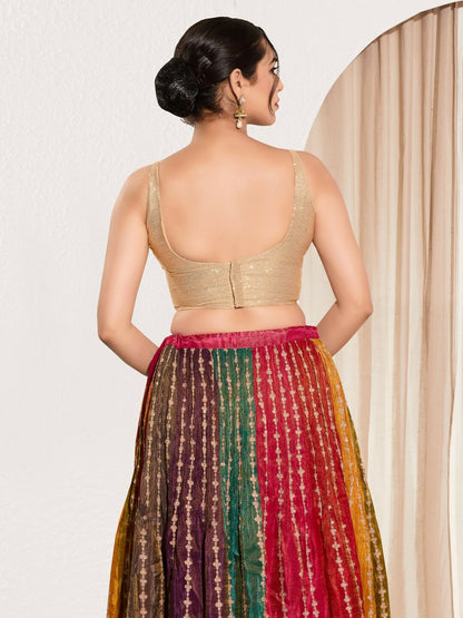 Joban Fashion Rose Gold Sequin Padded Blouse With Square Neck Sleeveless