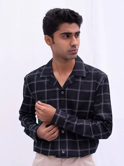 Diva Globe Cotton Black Checkard Lapel Collar Shirt