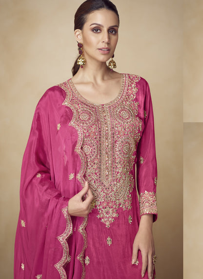 Vegaa Fashion Pink Embroidered And Hand Work Kurta Palazzo Suit
